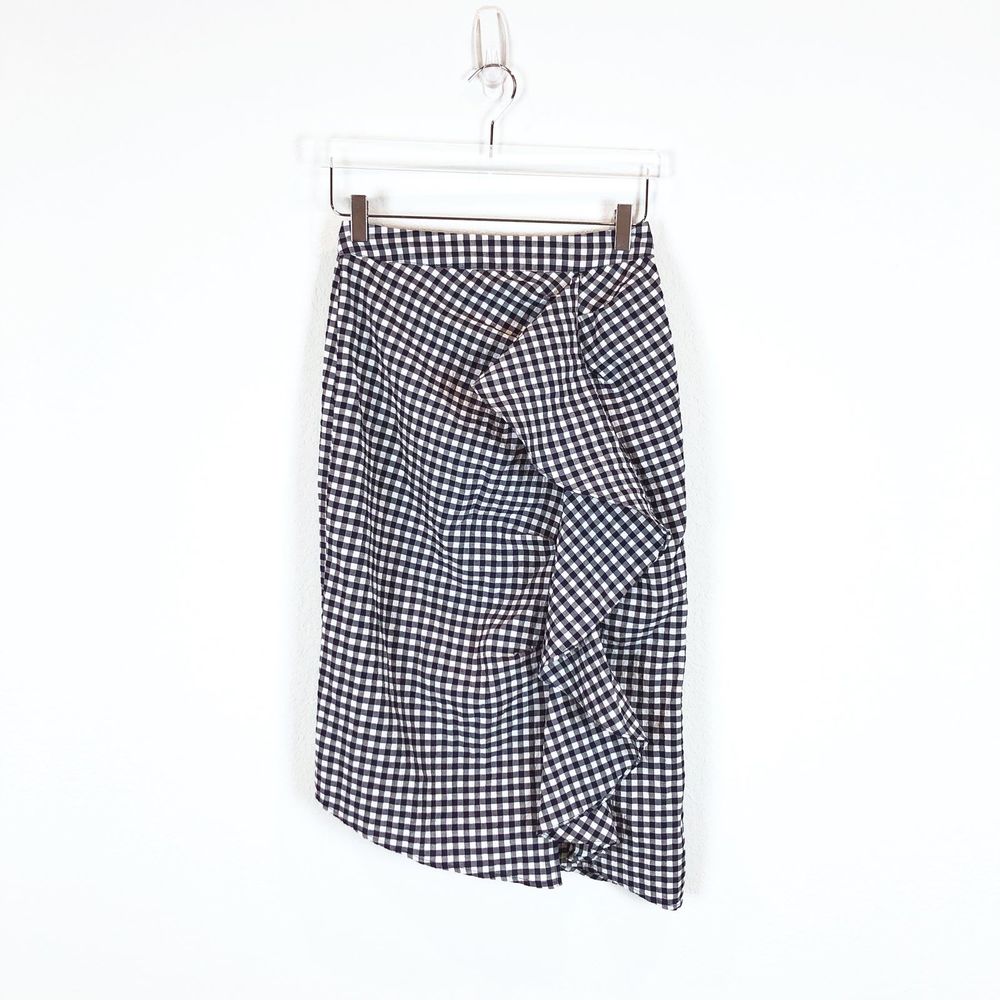 Topshop Gingham Asymmetrical Ruffle Pencil Skirt